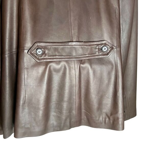 90s Leather Oversized Brown Elegant Single Breast Jacket Coat Blazer XL - Picture 7 of 15